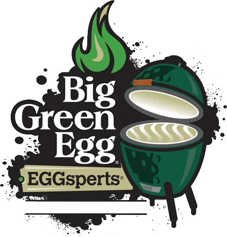 Alt: big green egg cartoon with"eggspert" on it